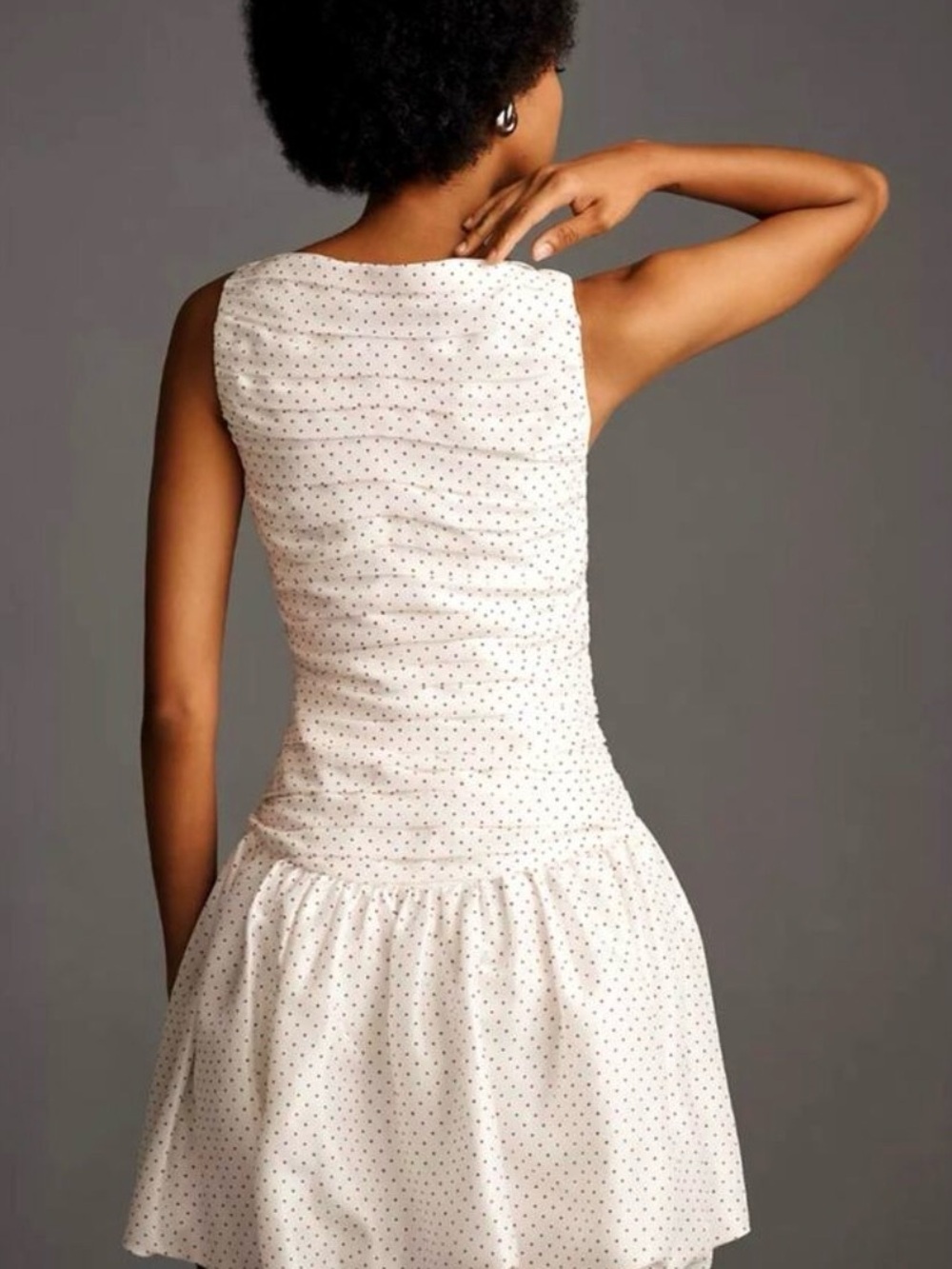 Lovaan Anthropologie Polka Dot Sleeveless White Dress